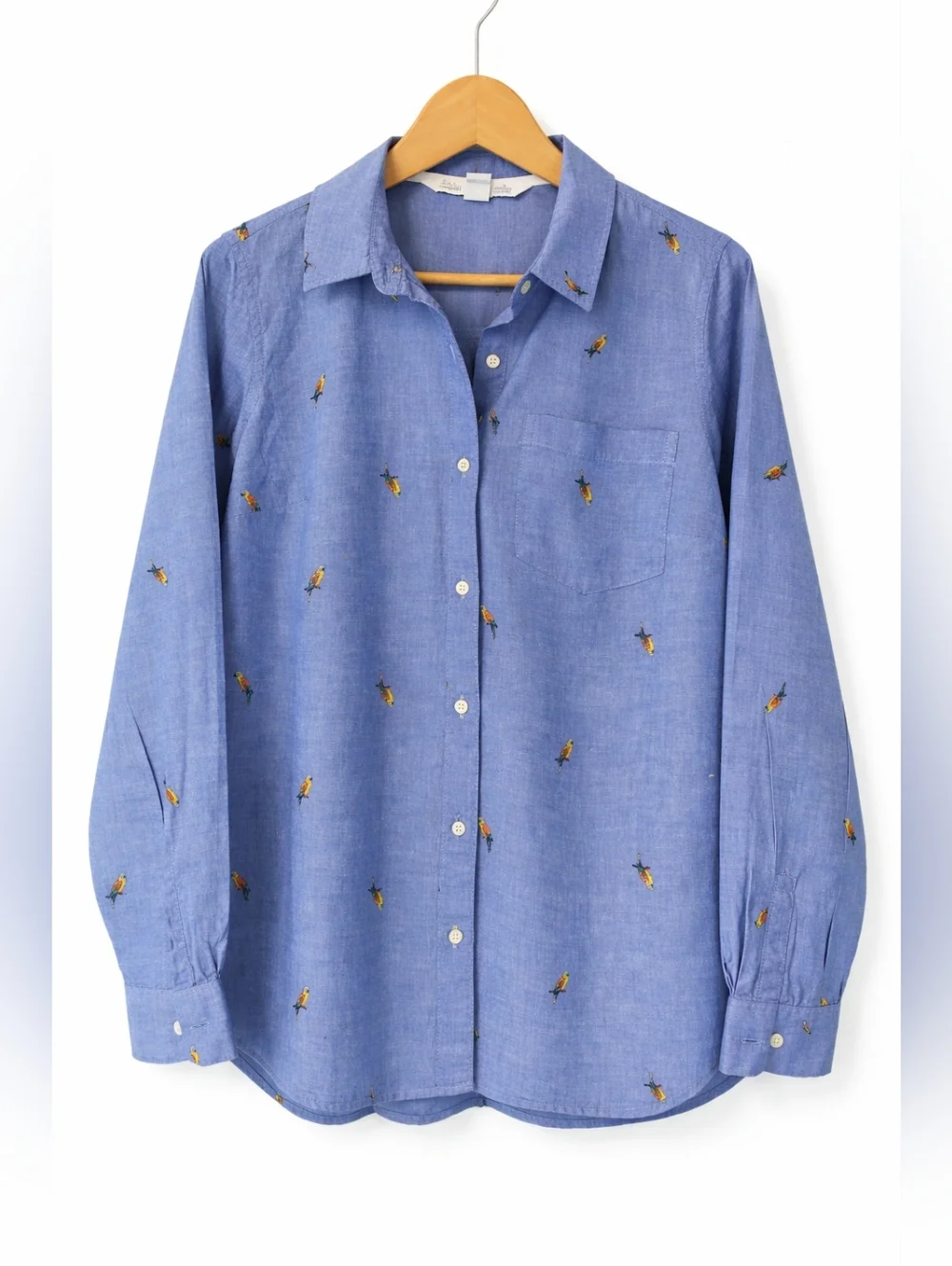 Old Navy Button Up Shirt Women Size M Parrot Collared Blue Long Sleeve - Picture 1 of 10